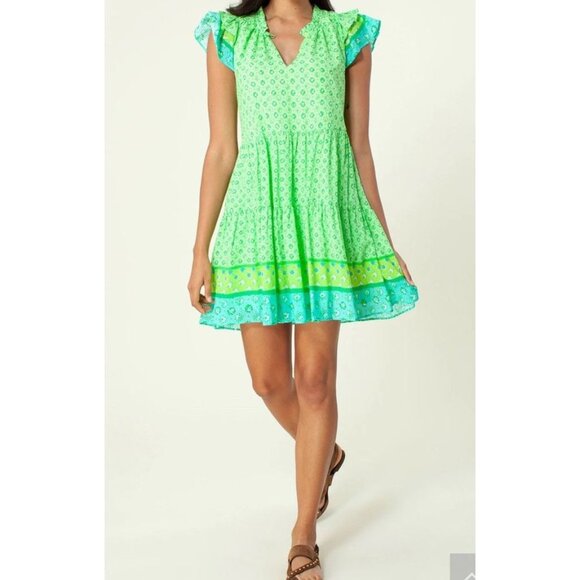 Hale Bob mini Medium Floral Lime Spring Cotton Lined Dress with Pockets - Picture 5 of 6